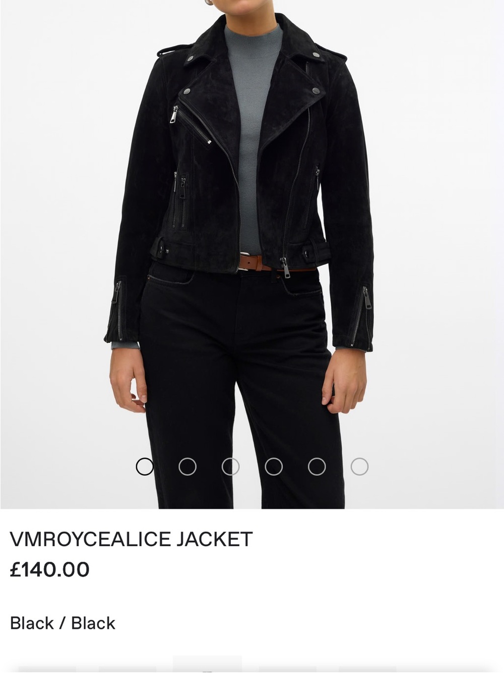 Vero Moda Vmroycealice Black Suede Moto Jacket with Zip Details